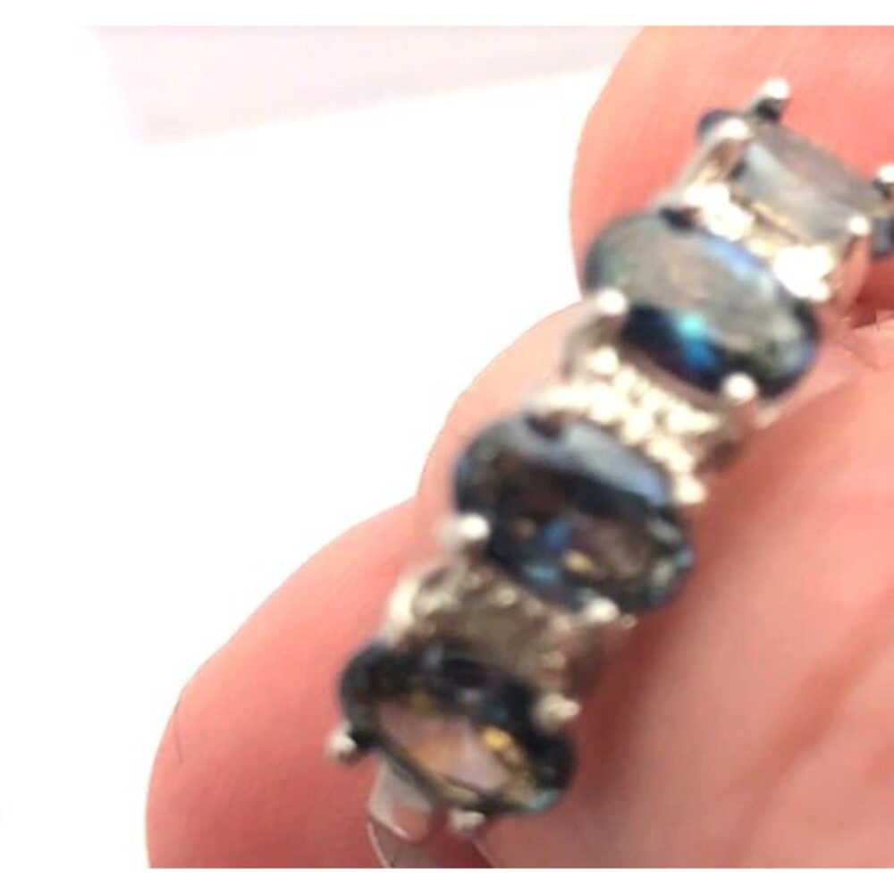 Created Blue Mystic Topaz Ring w/ Genuine Diamonds set in Sterling Silver -Sz.8 - Picture 4 of 5